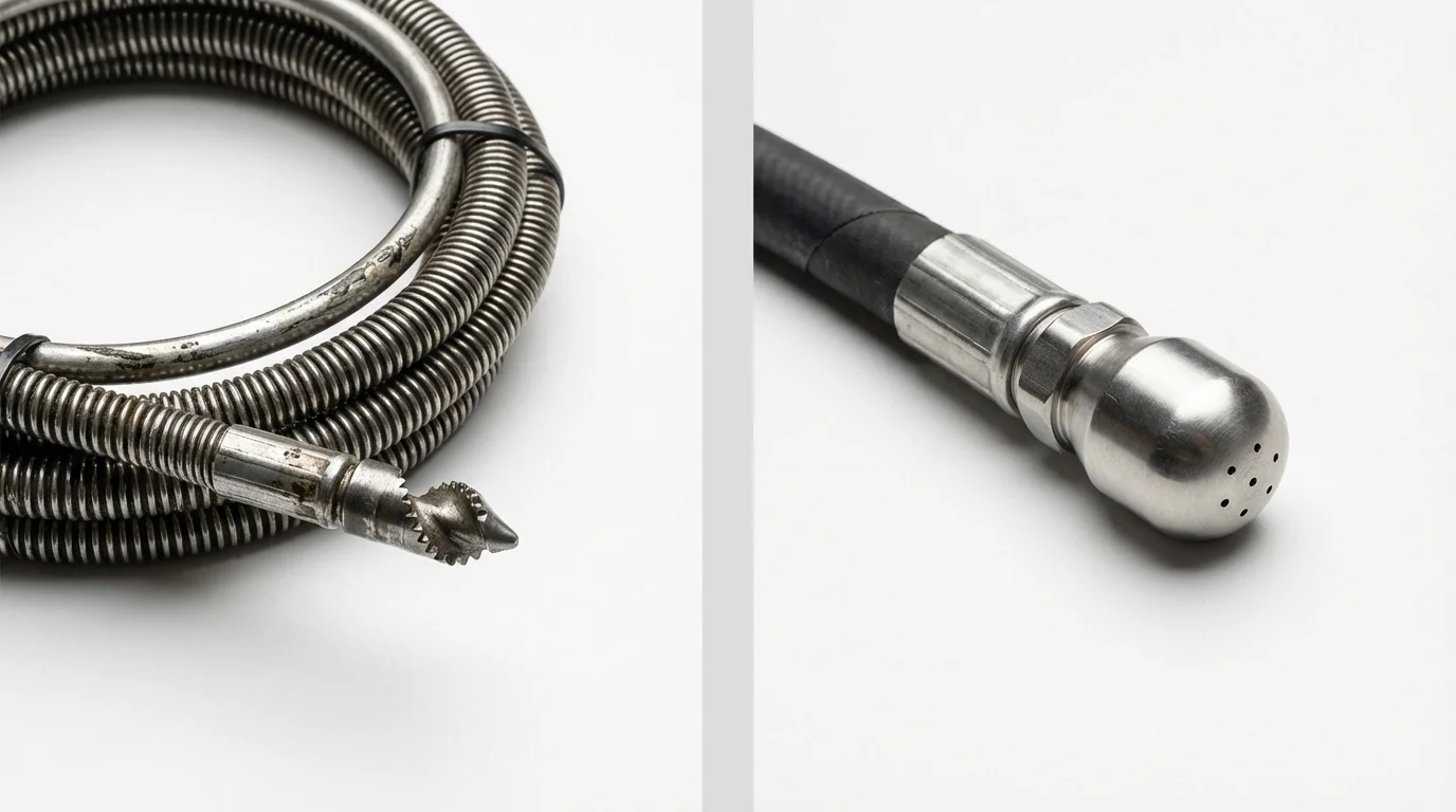 Drain snake cable and hydro jetting nozzle used for drain cleaning in Paxton, IL