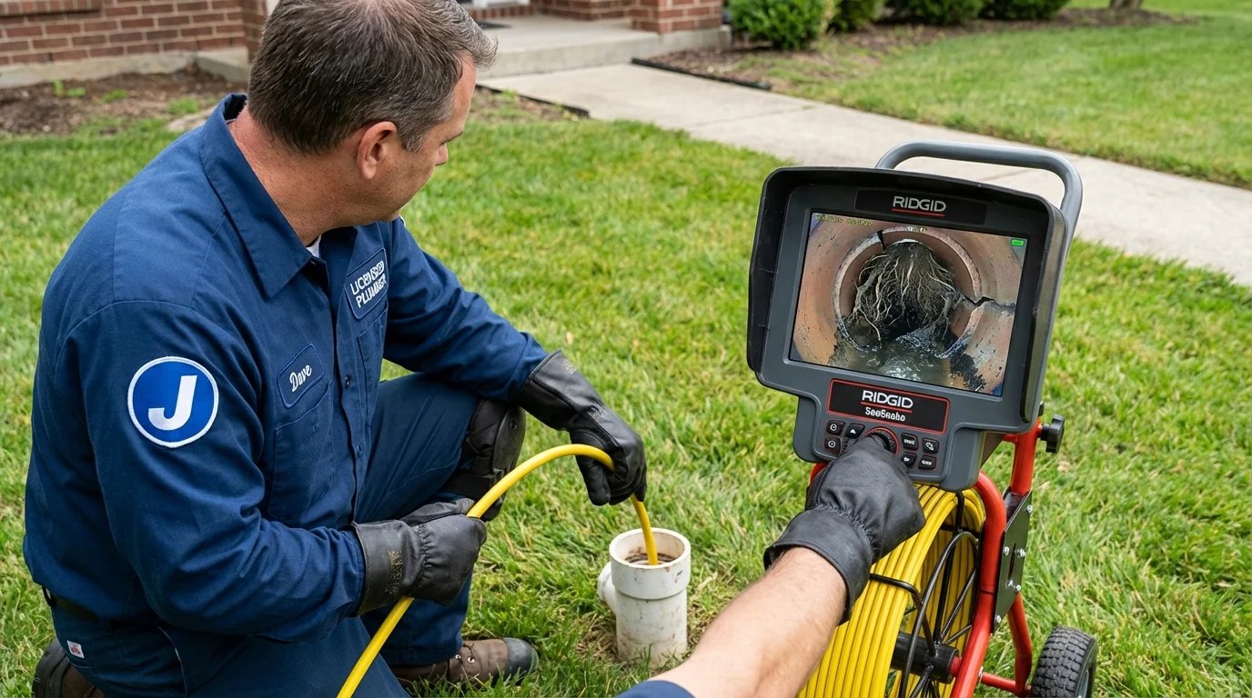 Sewer camera inspection being performed by Johns Plumbing LLC in Paxton