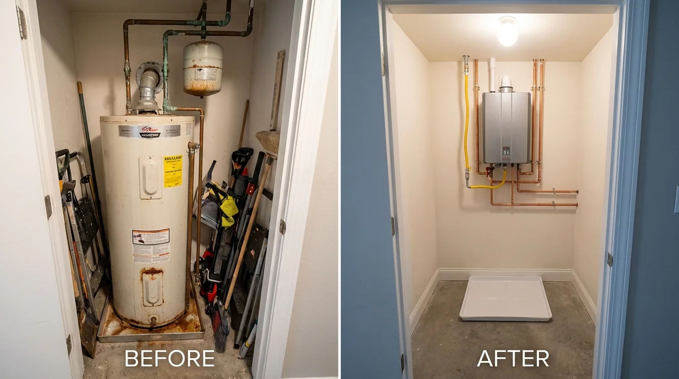 Tank water heater versus wall-mounted tankless unit comparison for Paxton, IL homeowners
