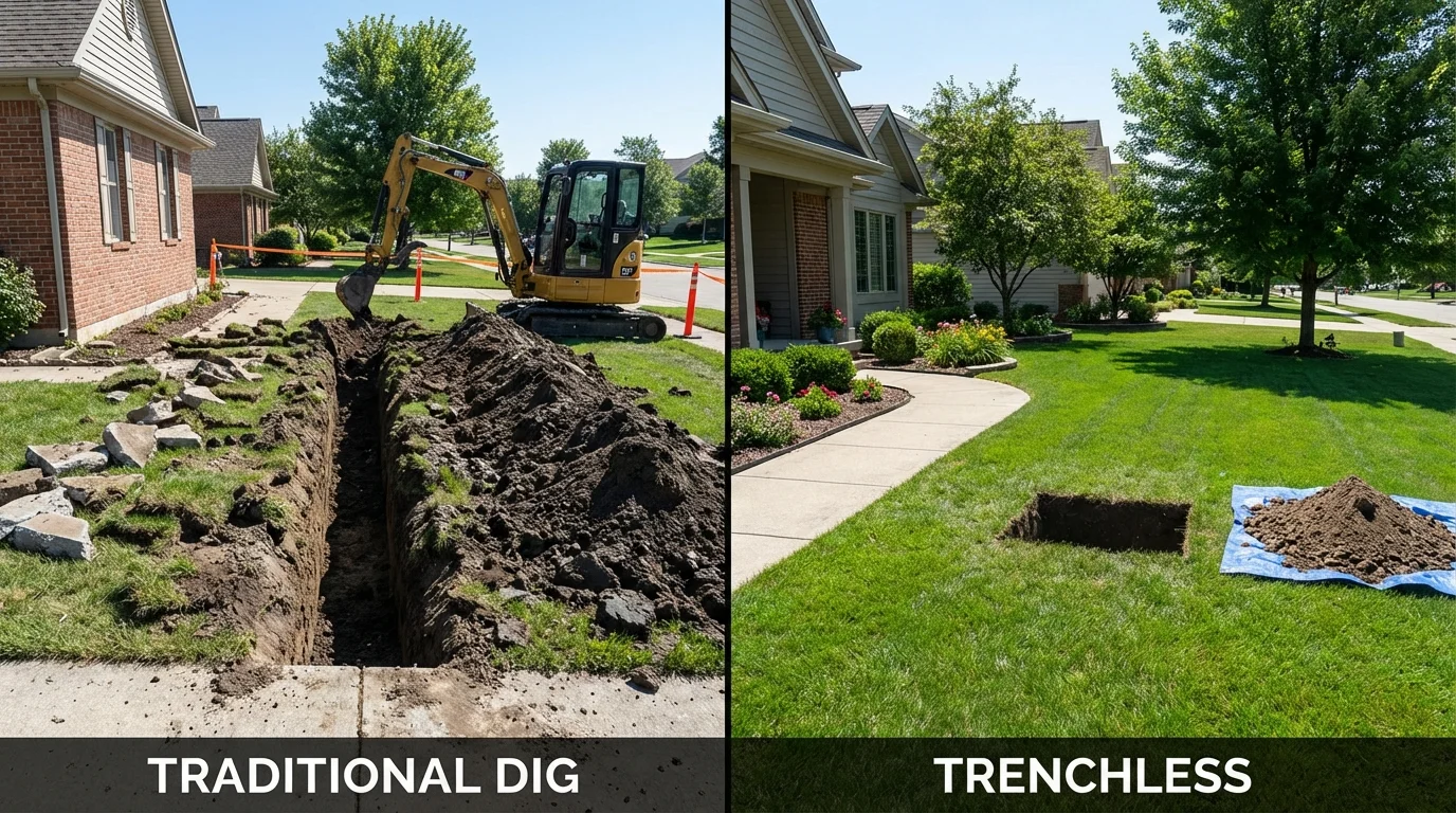 Trenchless sewer repair with minimal yard damage versus traditional excavation in Paxton, IL